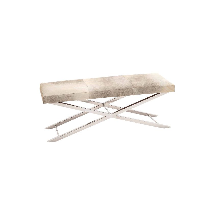 Contemporary Stainless Steel Cowhide X-Bench Beige - Olivia &#38; May, 3 of 26