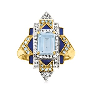 Ross-Simons 2.10 ct. t.w. London Blue, Sky Blue and White Topaz Ring With Blue Enamel in 18kt Gold Over Sterling - 1 of 4