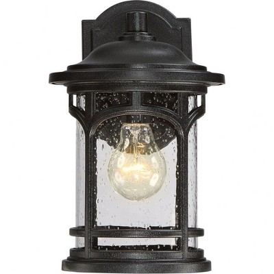 Mystic Black and Bronze Outdoor Wall Lantern with Seedy Glass