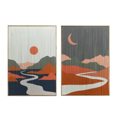Set of 2 Tassel Print Wall Arts - A&B Home: Transitional Style, Vertical Orientation, Mixed Media, Includes Hardware