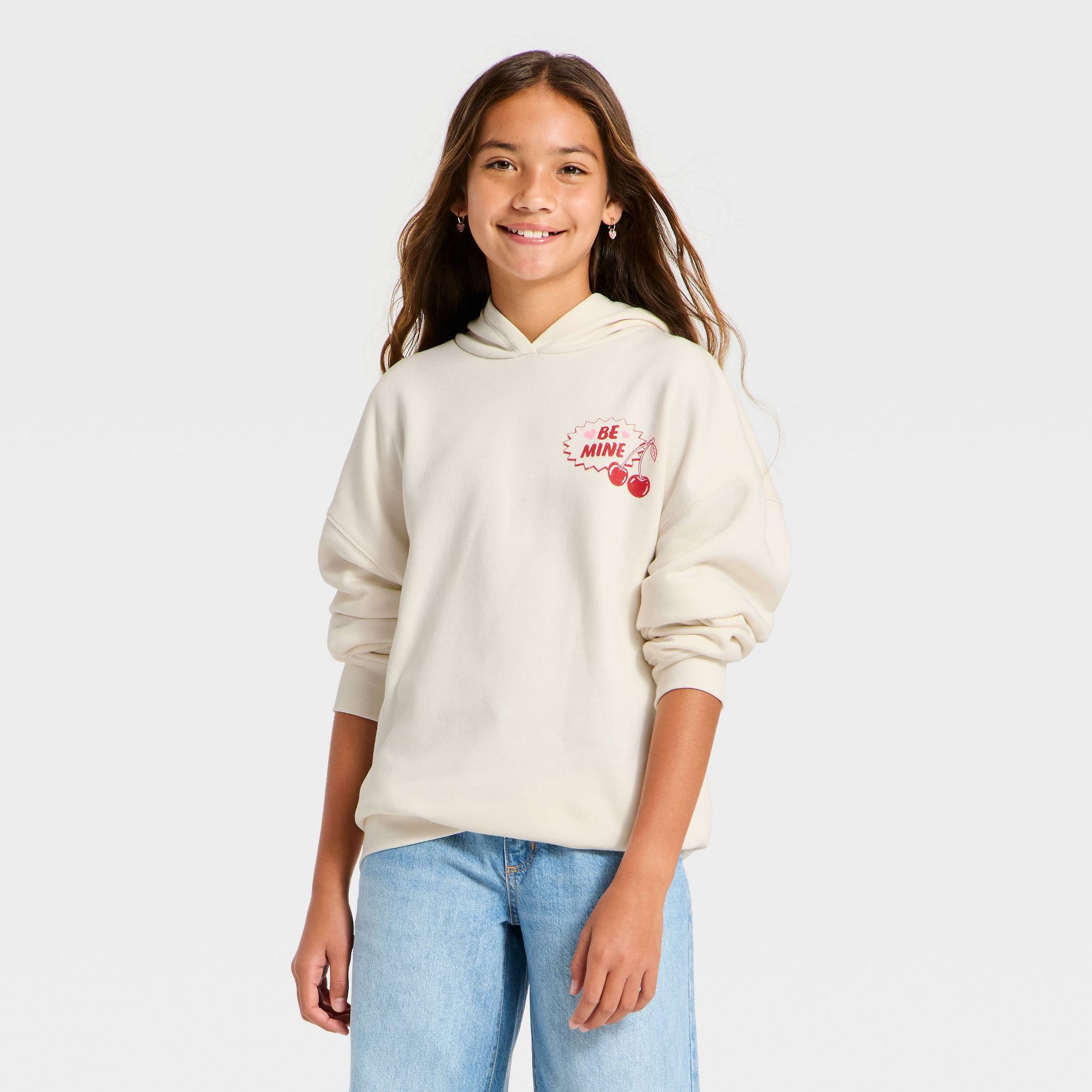 Girls' "Be Mine" Graphic Fleece Hoodie - art class™ Cream