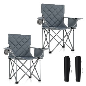 Tangkula 2PCS Oversized Camping Chairs Heavy Duty Outdoor Folding Chair w/Cooler Pouch - 1 of 4