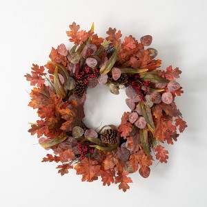28"H Sullivans Leaf And Pinecone Wreath For Front Door, Multicolored - 1 of 4
