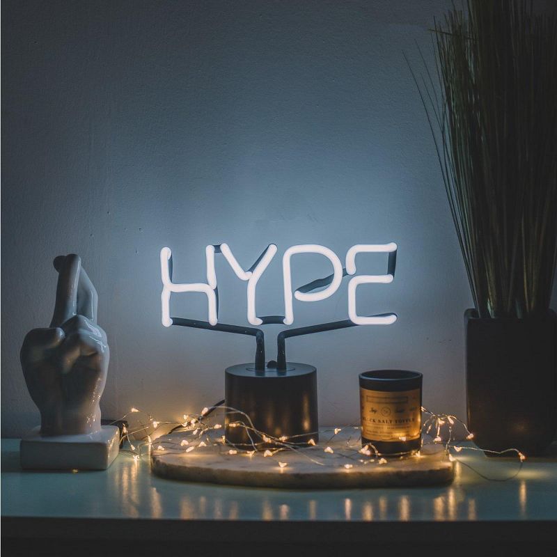 Amped Co 9.6" x 8.3" HYPE Real Neon Light Novelty Desk Lamp, White, 3 of 7