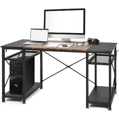 DOMETOUR 47.2" Computer Desk w/ 4 Storage Shelves & 4 Hooks, Large Desk Study Writing Table