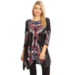 Women's Paisley and Animal Print Scoop Neck Marlene Tunic - White Mark - 1 of 3
