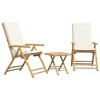 vidaXL 3 Piece Folding Bistro set with Cream White Cushions Bamboo - 2 of 4