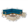 GDFStudio Biella Outdoor Acacia Wood 5 Seater Sectional Sofa Set with Fire Pit - 3 of 4