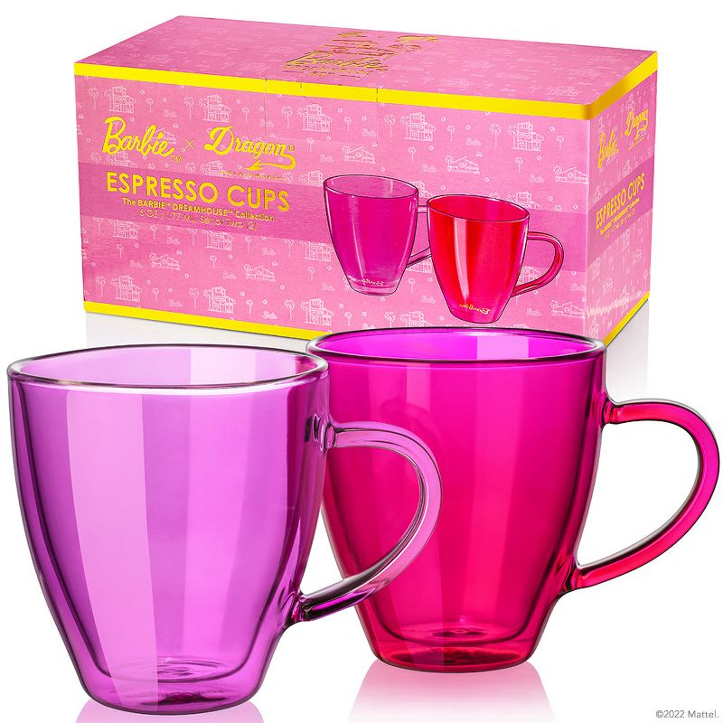 Barbie x Dragon Glassware 6 oz Espresso Cups Dreamhouse Set of 2, 1 of 11