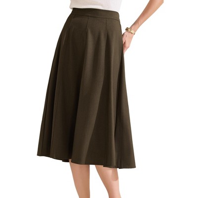 INSPIRE CHIC Women's High Waist Office Work Midi Flared Pleated A-Line Skirts