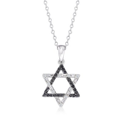 Ross-Simons 0.15 ct. t.w. Black and White Diamond Star Of David Pendant Necklace in 14kt White Gold