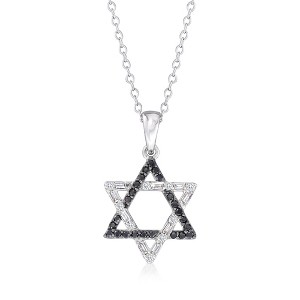 Ross-Simons 0.15 ct. t.w. Black and White Diamond Star Of David Pendant Necklace in 14kt White Gold - 1 of 3
