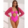 INSPIRE CHIC Women's Cut Out Ring Plunge Neck Shirred Long Sleeves Mesh Tummy Control Monokini Swimsuit 2 Sets - 4 of 4