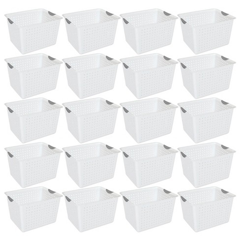 Sterilite Deep Ultra Plastic Storage Bin Organizer Basket White 24 Pack