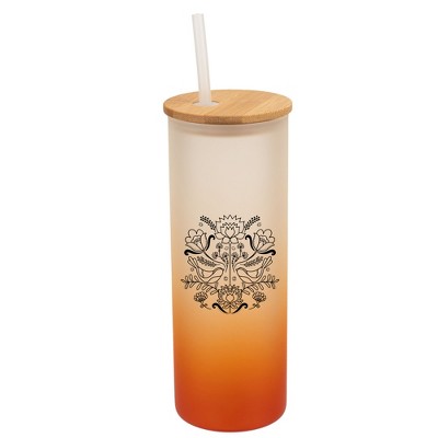 Elanze Designs Love Birds Vintage Floral Damask Wrap-Around Design 25 Ounce Frosted Gradient Glass On-The-Go Coffee Travel Skinny Tumbler Mug Cup,