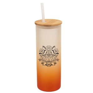 Elanze Designs Love Birds Vintage Floral Damask Wrap-Around Design 25 Ounce Frosted Gradient Glass On-The-Go Coffee Travel Skinny Tumbler Mug Cup, - 1 of 1