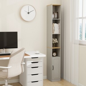 MOEPISY 72 inch Tall Slim Storage Cabinet, 6-Tier Narrow Freestanding Bathroom Cabinet with 1 Door and 2 Adjustable Shelves - 1 of 4
