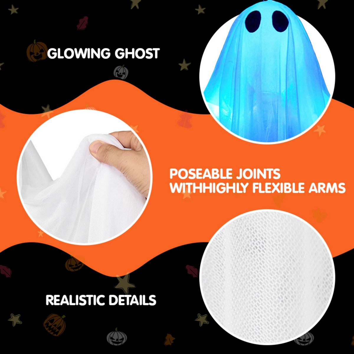 Joyfy Halloween Hanging Ghost Outdoor Decoration, 47” LED Light Hanging Ghost Halloween Decoration for Halloween Party Indoor Outdoor Yard Lawn Decor - thumbnail 5