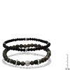 Steeltime Men's sterling silver, gray agate, and black lava beaded stretch and figaro chain bracelet set - 3 of 3