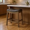 HomeRoots 26" Stone and Oak Faux Leather and Solid Wood Backless Counter Height Bar Chair - 2 of 4
