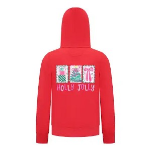 Everyday Kids Christmas Collection Holly Jolly Girls Zip Up Hoodie – Pink Holiday Sweatshirt - 1 of 4