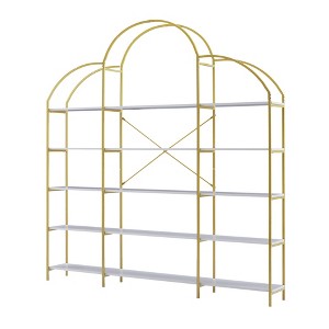 VYNXARIA Stylish 74.8 - Inch 5 - Tier Office Bookshelf: Round Top, X Bar Gold Frame for Display - 1 of 4