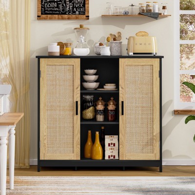 USIKEY Storage Cabinet with 2 Doors and 4 Adjustable Shelves, Buffet Cabinet with Storage, Floor Cabinet for Living Room, Entryway, Kitchen