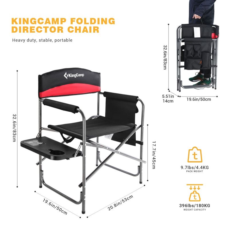 KingCamp Compact Camping Folding Chair with Side Table and Storage Pocket, 4 of 8