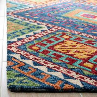 Handmade Blue Wool Geometric 3' x 5' Area Rug