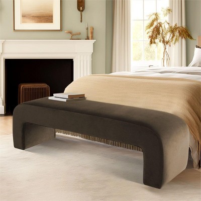 60"End Of Bed Bench King Size,Velvet Bedroom Bench Seat Waterfall Bench,Breakfast Nook Bench,Window Bench In The Living Room,Bedroom-Cuddlewood