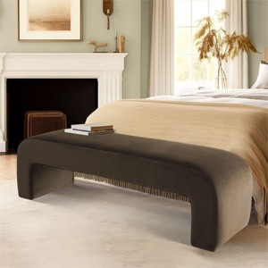 60"End Of Bed Bench King Size,Velvet Bedroom Bench Seat Waterfall Bench,Breakfast Nook Bench,Window Bench In The Living Room,Bedroom-Cuddlewood - 1 of 4