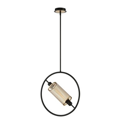 Matte Black and Gold Metal 1-Light Pendant with Glass Shade