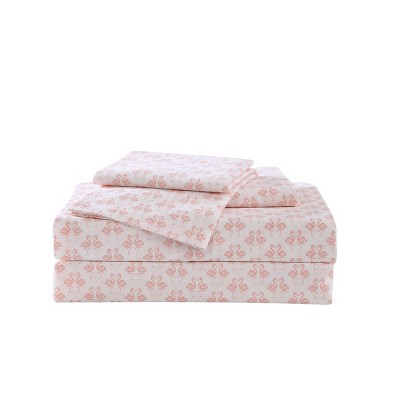 Queen Pink Cotton Percale Printed Sheet Set