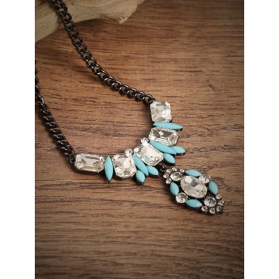 SOHI Women's Powder Blue Party Stone Statement Necklace
