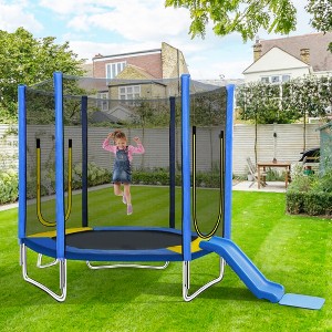 7FT Trampoline, Round Outdoor Recreational Trampoline for Kids with Safety Enclosure Net, Slide and Ladder -ModernLuxe - 1 of 4