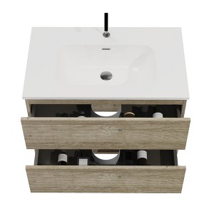 COWLOWN Black 29.9-in Contemporary Wall-Mounted Bathroom Vanity with Snow White & Natural Oak Finish, Silent Soft-Close Drawers - 1 of 4