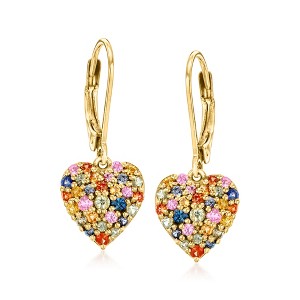 Ross-Simons 1.30 ct. t.w. Multicolored Sapphire Heart Drop Earrings in 18kt Gold Over Sterling - 1 of 4