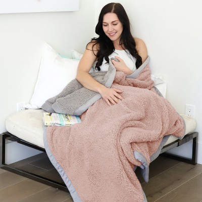 Catalonia Pink and Gray Reversible Sherpa Throw Blanket, 50x60 Inches