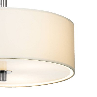Brushed Nickel Pendant Light with White Fabric Shade, 16" Wide