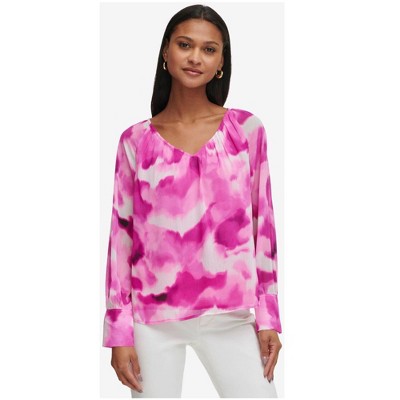 Calvin Klein Womens Chiffon Printed Pullover Blouse