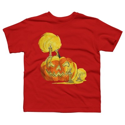Boy's Design By Humans Halloween Pumpkin with Candle and Evil Smile By wubbadub T-Shirt