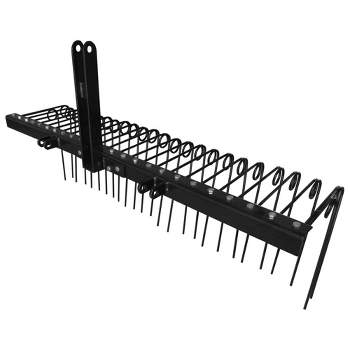 Field Tuff Steel Spring Coil Tine Tow Behind Landscape Rake for Leaves, Pine Needles, Straw, and Grass with 3 Point Hitch Receiver Attachment, Black