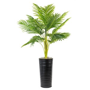46" Artificial Ribbed Metal Palm Planter in Black and White - LCG Florals: Indoor Faux Palm, No Assembly Required - 1 of 4