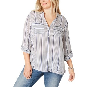 I.N.C International Concepts Womens Striped Button Down Blouse, Blue, 1X - 1 of 1