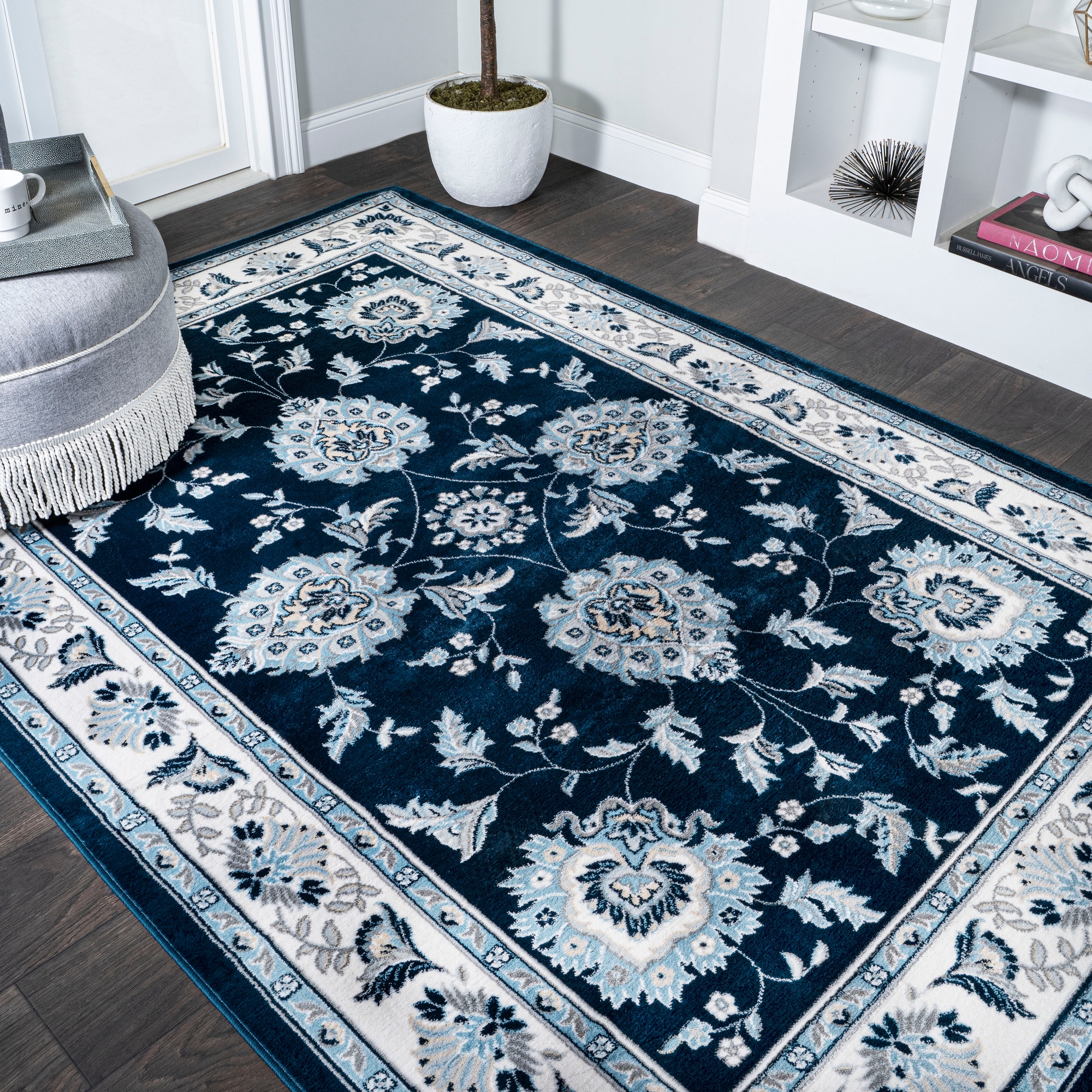 JONATHAN Y Cherie French Cottage Navy/Ivory 5 ft. x 8 ft. Area Rug, Non-Shedding, Easy-Clean, Durable Synthetic Fibers