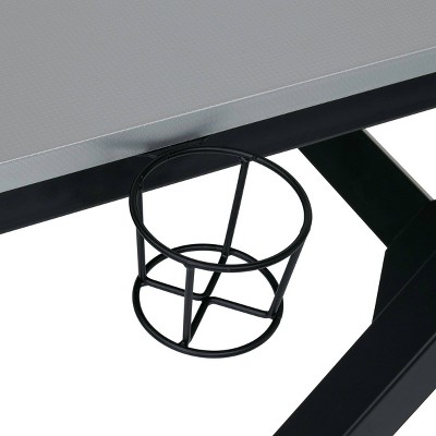 45" Black Steel Curved Gaming Desk with USB Ports and Cup Holder