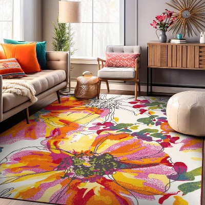 Floral Elegance Multi-Color Synthetic Tufted Area Rug - 3'3"x5'
