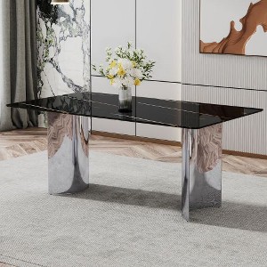 CENGHU Modern Minimalist Rectangular Dining Table with Black or White Patterned Glass Desktop and Golden Metal Legs,  71" *39.3" *29.5"  Kitchen Table - 1 of 4