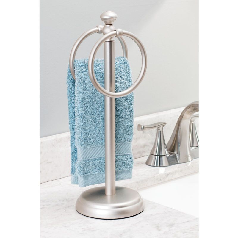 mDesign Steel Bathroom Towel Rack Holder Stand with 2 Hanging Rings, 2 of 6
