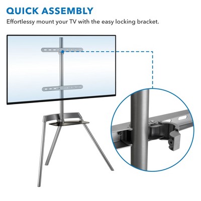 Modern Aluminum and Glass Tripod TV Stand with Shelf